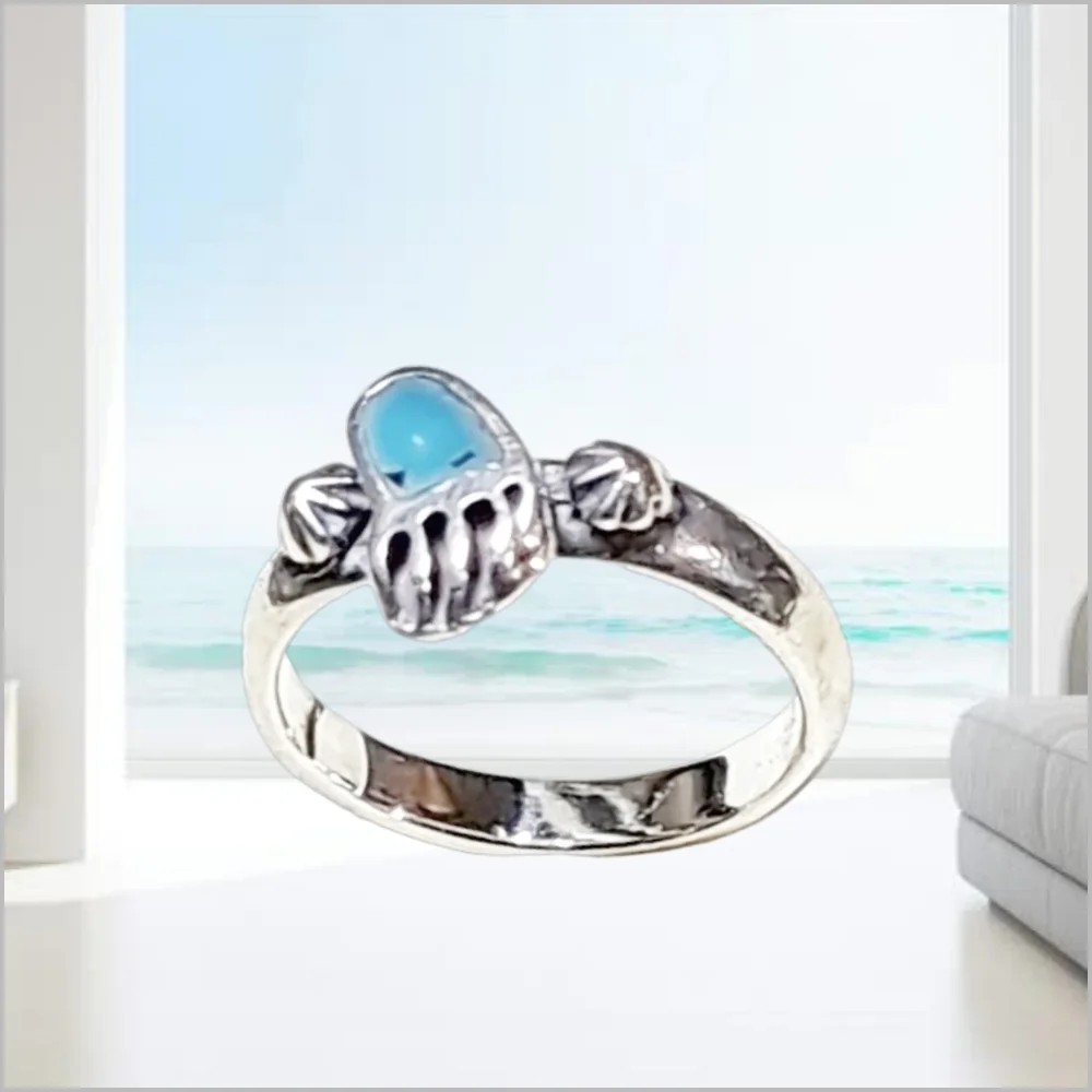 Sterling Silver Ring with Mini Bear Turquoise Paw. Size 2.5
